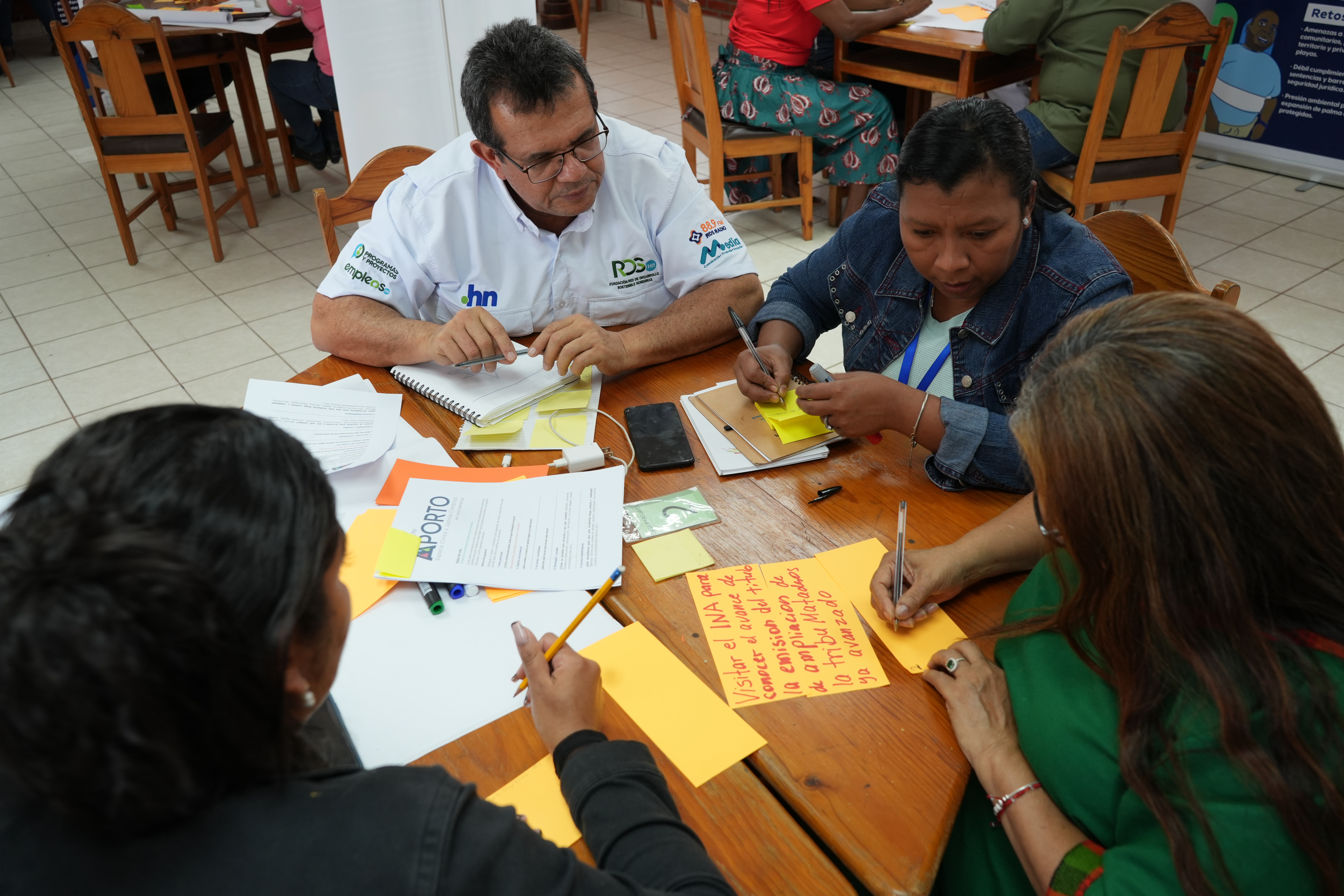 Lideresas y coordinador nacional del Proyecto Aporto en mesa de trabajo
